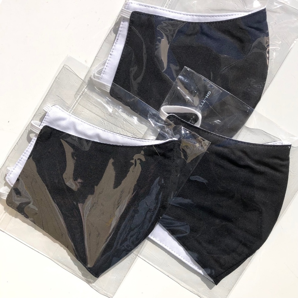 lot of 3 face masks washable reusable fabric masks black with white elastic